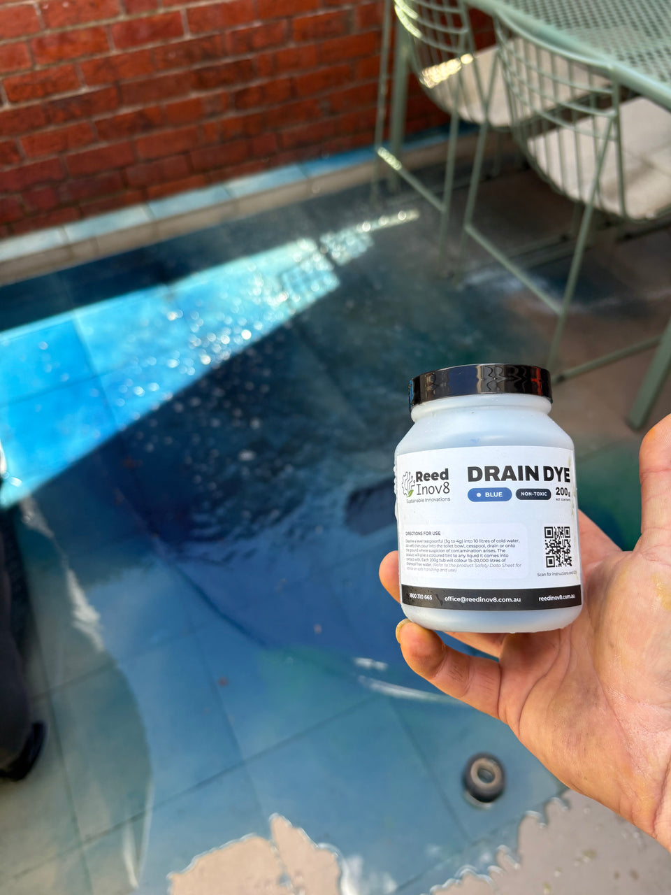 Blue Drain Dye during a water test.